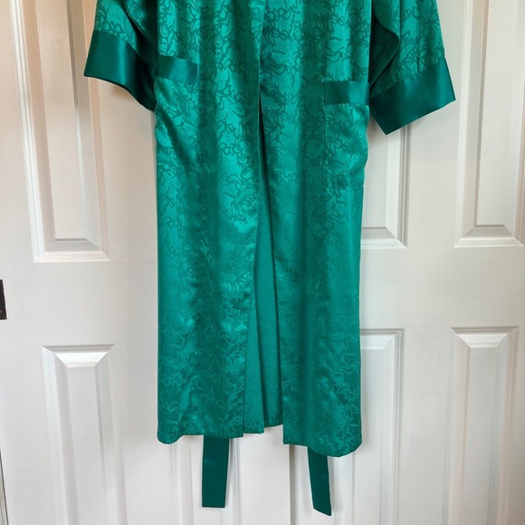 Vintage 90s Victoria's Secret Gold Label Emerald Green Satin Floral Robe Size M - Picture 4 of 8